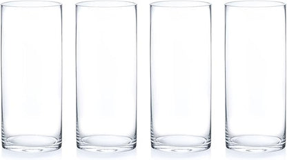 Enova Floral Set of 4 Clear Glass Cylinder Vase, 5W x 12H Inches Tall Clear Flower Vase, Pillar Candle Floating Candle Holders, Decorative Glass Vase for Wedding Centerpieces, Home Kitchen Decor