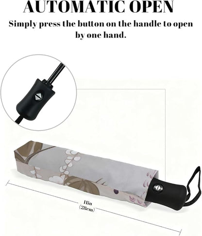 Windproof Travel Umbrella Wisteria Flower Floral Compact Auto Open/Close Folding Umbrellas for Rain