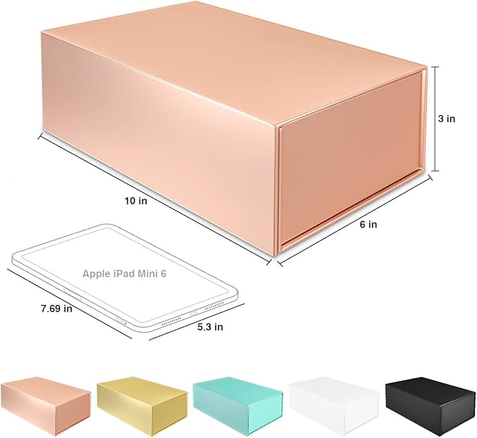 Rose Gold Gift Box with Magnetic Closure Lid 10" X 6" X 3" Gift Boxe for Presents,Luxury for Gift Packaging, Bridesmaid Gifts Boxes,Birthday Gift Box