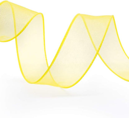 CT CRAFT LLC Sheer Organza Wired Ribbon 1.5" x 25 Yards x 2 Rolls Yellow for Wedding Chair Bow Flora Bouquet Gift Wrapping Christmas Tree Home Decor Wreath