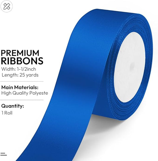KMER LIFE Solid Color Royal Blue Satin Ribbon 1-1/2 Inches x 25 Yards, Ribbons Perfect for Crafts, Wedding Decor, Bow Making, Sewing, Gift Package Wrapping and More