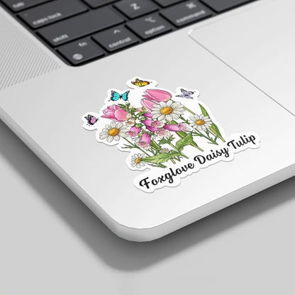 HANDICHI Design 5-Pack 3 Inch Foxglove Daisy Tulip Stickers – Floral Vinyl Decals, FDT Bumper Stickers, Waterproof Aesthetic Flower Sticker Pack for Laptops, Water Bottles, Journals