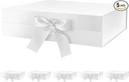 GREEN BEAN 6 Large Gift Boxes with Lids for Present 13x9.7x3.4 Inches, White Magnetic Gift Box with Ribbon, Bridesmaid Proposal Boxes, Luxury Gift Boxes (Glossy White)