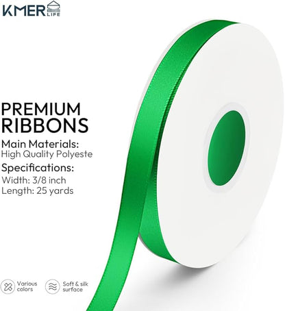 KMER LIFE 3/8 inch x 25 Yards Double Faced Polyester Emerald Green Satin Ribbon, Perfect for Gift Wrapping Very Suitable for Weddings Party Invitation Decorations and More