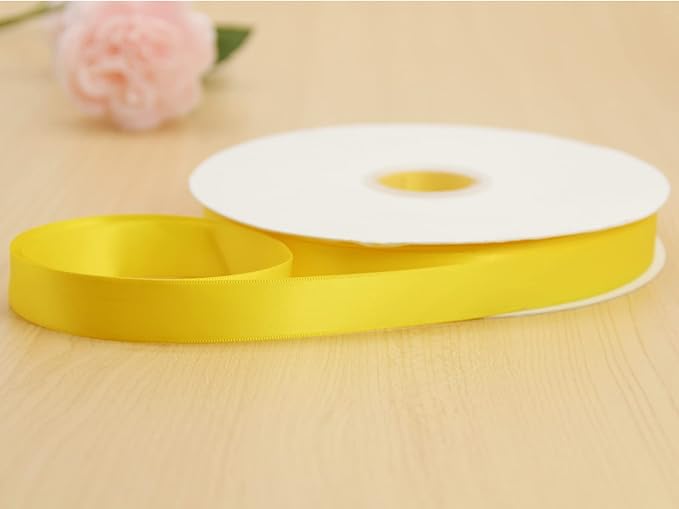 Yellow Double Faced Satin Ribbon 7/8 Inch - 100 Yards Continuous Soft Gift Wrapping Package Ribbon for Invitations, Flower Bouquets, Weddings, Bows, Hair Decoration, Valentine's Day, and Mother's Day