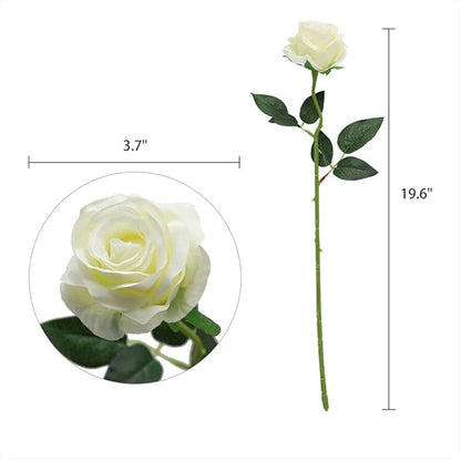 Nubry Artificial Silk Rose Flower Bouquet Lifelike White Fake Rose for Wedding Home Party Decoration Event Gift 10pcs (Off White)
