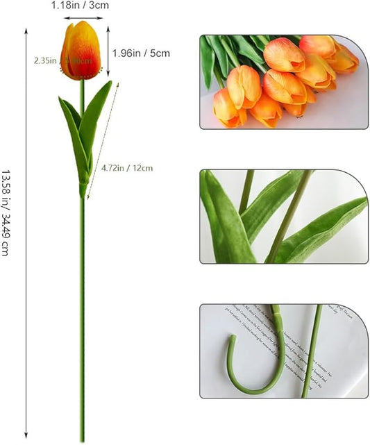 20pcs red Faux Tulips Flowers Fake Flowers Bouquets 13.5" Mother's Day Easter Valentine’S Day Gifts in Home Kitchen Wedding Dining Table Decorations Aesthetic No Odor
