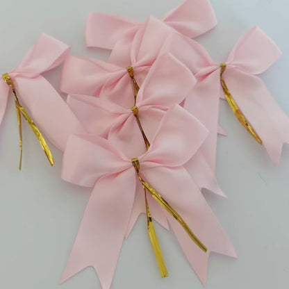 50pcs 3.5" Double Face Satin Pink Bows with Twist Ties Bows Wine Bows Tie with Fish Tail Cutting (Pink)