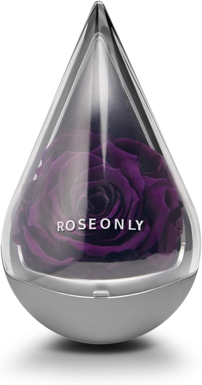 Preserved Rose with Water-Drop Shape, Eternal Flowers Gifts for Women Girlfriend Wife Mothers Real Roses Presents for Her Valentine's Day Christmas Birthday Mother's Day Anniversary (Purple)