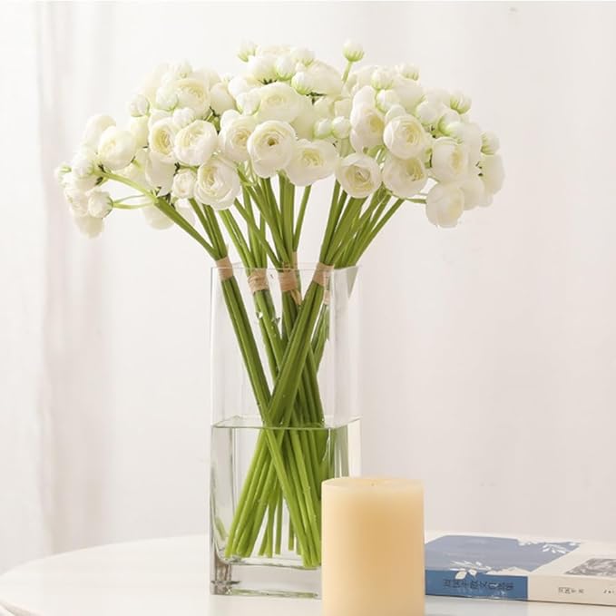 Ranunculus Artificial Flower, 24Pcs Faux Silk Mini Ranunculus Flowers Bulk Fake Wedding Filler Flowers for DIY Bouquet Centerpieces Arrangements Bridal Shower Decorations (Ivory)