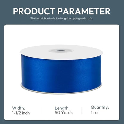KMER LIFE 1-1/2" Wide x 50 Yards Single Faced Polyester Satin Ribbon, Royal Blue Satin Ribbon for Wedding Decor, Wreath, Crafts & Gift Wrapping