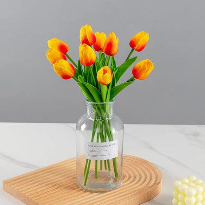 30 Pcs Fake Latex Tulips Artificial Flowers Faux Tulip Stems Real Touch Tulips for Wedding Party Home Decoration (Sunset)
