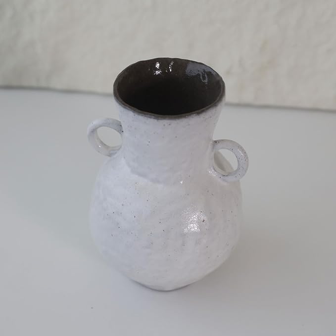 Rustic Small Ceramic Vase, Handcrafted Black Farmhouse Vase, Wabi Sabi Pottery Decor for Kitchen, Bedroom, Office, Living Room, Bathroom, Shelf Centerpiece Table