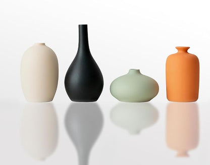 Set of 4 Small Matte Ceramic Vases - Modern & Bohemian Decor for Home, Office, Shelve, Living Room Table, Mantel, Bedroom, Entryway, Rustic Farmhouse Decorative Vases & More（Hademade