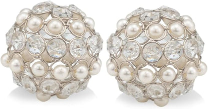 Modern Day Accents 3877 Facetas Perla 3" Silver Cristal & Pearl Spheres - Set of 2, Home Decor, Coffee Table Decor, Decorative Balls, Gem Sphere Ball, Modern Home Decor, Bowl fillers, Gemstone