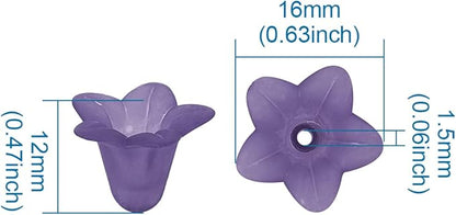 Crafans 50Pcs Frosted Acrylic Flower Beads 17.5x12x1.5mm Transparent Floral Pendants Clear Flower Bead Caps Loose End Spacer Beads for Jewelry Making (Indigo)