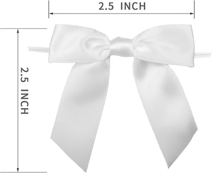 7Rainbows 30pcs Boutique 2.5" White Satin Ribbon Twist Tie Bows for Tying Up Packages Gift Wrapping