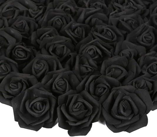 Artificial Rose Flower Heads, 100pcs Black Fake Roses Artificial Flower Foam Rose Heads for DIY Wedding Bouquets Centerpieces Arrangements Party Baby Shower Home Decor (Stemless, Black)