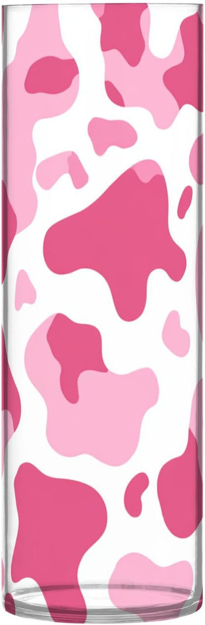 Flower Vase Clear Plastic Cylinder Vases Decor for Centerpieces Home Storage Office Weddings Pink Cow Print White 11.8 x 3.9 in