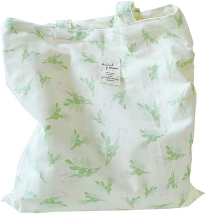 Cotton Canvas Tote Bag Reusable Soft Grocery Cloth Bag Floral Shoulder Bag for Beach Travel Shopping