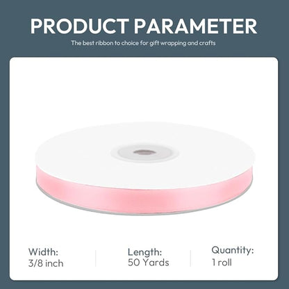 KMER LIFE 3/8" Wide x 50 Yards Pink Satin Ribbon - Perfect for Wedding Decor, Crafts, Gift Wrapping & Other Projects