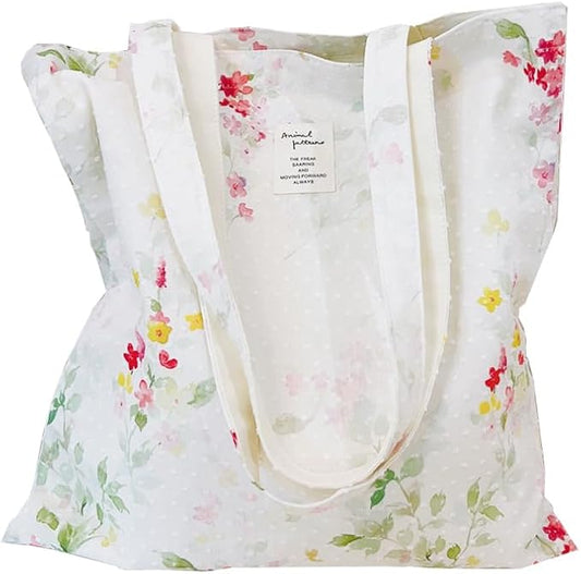 Cotton Canvas Tote Bag Reusable Soft Grocery Cloth Bag Floral Shoulder Bag for Beach Travel Shopping