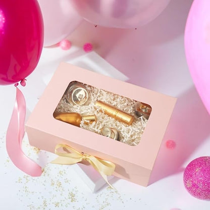 Pink Gift Box for Presents with Ribbon 10.8x7.5x3.5 Inches Clear Gift Box with Window Magnetic Closure Gift Boxes with Lids