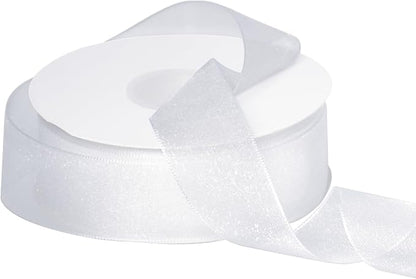 Sheer Organza Ribbon 1-1/2 Inch Chiffon Ribbons for Bouquets Garland, Gift Wrapping, 50 Yards/Roll (White)