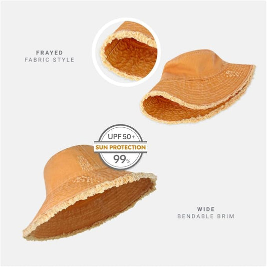 CHOK.LIDS Frayed Bucket Hats for Women Men Unisex Trendy Washed Cotton Floppy Wide Brim Boonie Outdoor Summer Beach Headwear