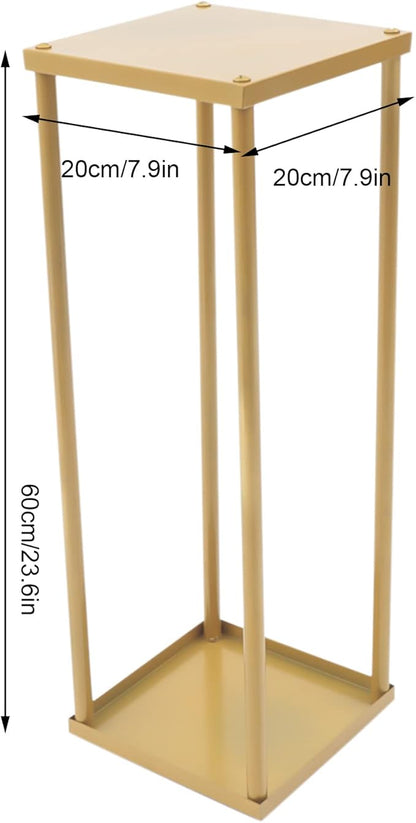 2PC 23.6" Flower Stand for Wedding Metal Cylinder Stands for Party Rectangular Gold Centerpieces Flower Vase Gold Pedestal Columns for Weddings Indoor Outdoor Flower Plant Stand Decoration
