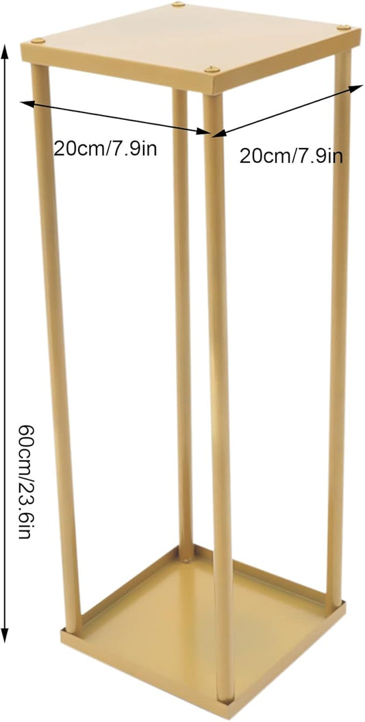 2PC 23.6" Flower Stand for Wedding Metal Cylinder Stands for Party Rectangular Gold Centerpieces Flower Vase Gold Pedestal Columns for Weddings Indoor Outdoor Flower Plant Stand Decoration