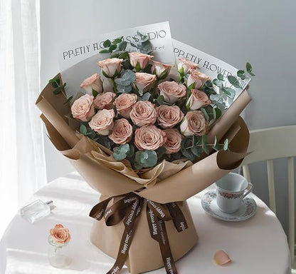 WRAPAHOLIC 20 Sheets Flower Wrapping Paper - 22.4 x 22.4 inch Pure Coffee Color Water-Resistant Floral Bouquet Wrapping Paper, Florist Supplies Packaging for Wedding Birthday Gift DIY