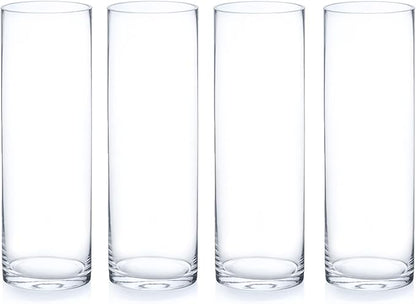 Enova Floral Clear Glass Flower Vase, 4W x 12H Inches Cylinder Vase, Pillar Candle Floating Candle Holders, Tall Cylinder Glass Vase for Flowers, Round Glass Vase for Home Decor, Wedding (Pack 4)