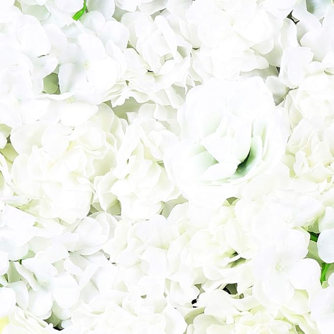 20pcs 24" x 16" Artificial Flower Wall Panel Background,3D White Silk Hydrangea Rose Flowers Wall Backdrop for Wedding Party Event Photo Stage Backdrop Wall Decor (White)