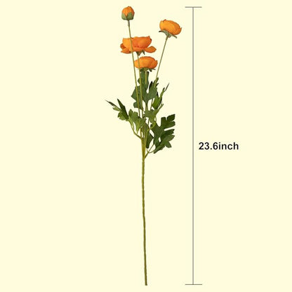 5 Stems Artificial Silk Ranunculus Flowers Orange 23" Tall,UV Resistant,Bendable Stems for Wedding Centerpieces,Home Deco（Orange）