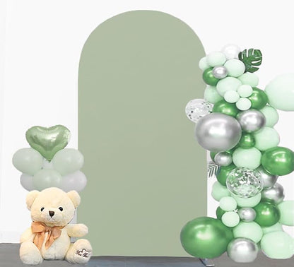 Two-Sided Sage Green 6.6FT Wedding Arch Cover, Sage Green Spandex Backdrop Covers for Party, 6.6 FT Arch Backdrop Covers for Gender Reveal Birthday Party Decor