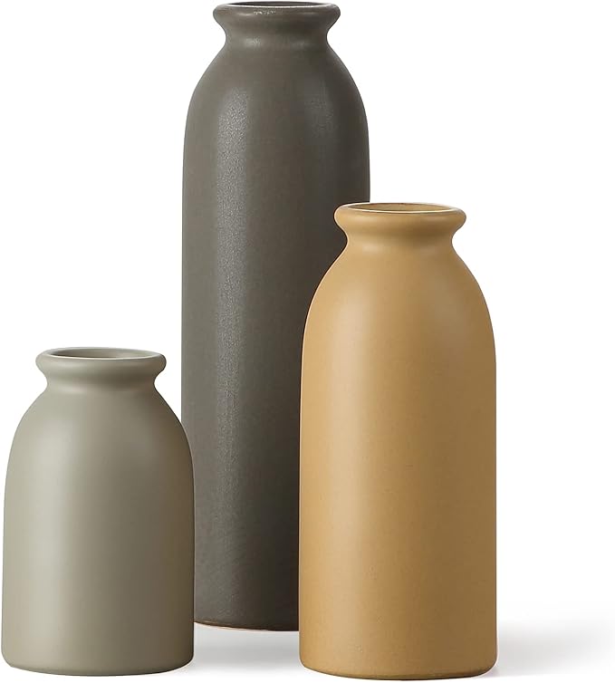 CWLWGO-Ceramic Matte Vase for Home Decor, Modern and Minimalist Decorative Vases Set. Farmhouse Decor,Living Room Tabletop, Bookshelf Centerpiece Decoration,Boho Decor.（Matte Multi）.