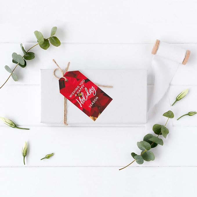 Andaz Press Christmas Holiday Season Classic Gift Tags, Merry Christmas to from and Wishing You A Happy Holiday Season, Poinsettia Design, for Holiday Events, Parties, and Favors, 60-Pack