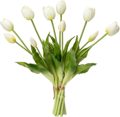 Sousi Real Touch Tulips Artificial Flowers Latex Faux Tulip Realistic Fake Tulips Flowers for Wedding Home Decorations (10, White)