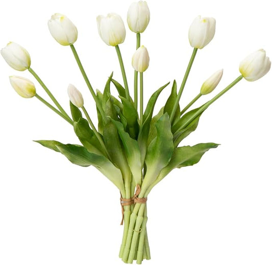 Sousi Real Touch Tulips Artificial Flowers Latex Faux Tulip Realistic Fake Tulips Flowers for Wedding Home Decorations (10, White)