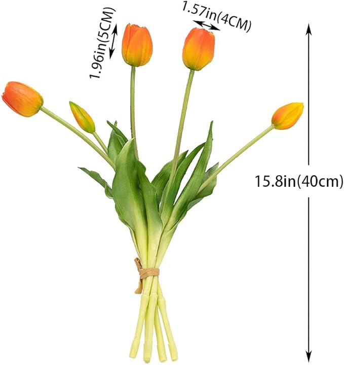 15pcs Artificial Tulips Flowers, Real Touch Latex Bouquet, Fake Tulips for Office Wedding Party Home Kitchen Garden Decoration(Orange,15pcs)