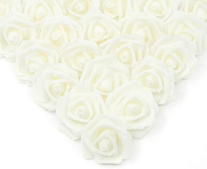 IPOPU Artificial Rose Flower Heads, 100 Pcs Real Looking Ivory White Foam Fake Roses for DIY Wedding Baby Shower Centerpieces Arrangements Party Tables Home Decorations (Ivory, Stemless)