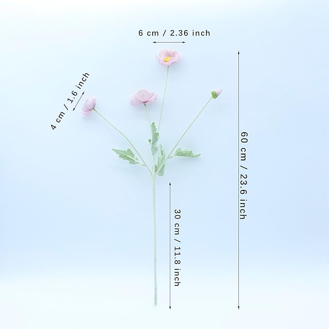 2 Pcs Artificial Fake Flowers Poppies Silk Flower Arrangements Wedding Bouquets Decorations Plastic Floral Table Centerpieces for Home Kitchen Garden Party Decor Approx 23.6" High - Light Purple