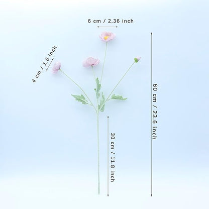 2 Pcs Artificial Fake Flowers Poppies Silk Flower Arrangements Wedding Bouquets Decorations Plastic Floral Table Centerpieces for Home Kitchen Garden Party Decor Approx 23.6" High - Light Purple