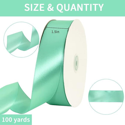 TONIFUL 1-1/2 Inch (40mm) x 100 Yards Turquoise Blue Wide Satin Ribbon Solid Fabric Ribbon for Gift Wrapping Chair Sash Valentine's Day Wedding Birthday Party Decoration Hair Floral Craft Sewing
