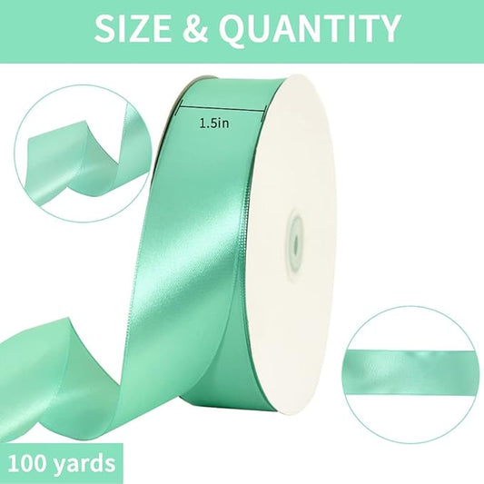 TONIFUL 1-1/2 Inch (40mm) x 100 Yards Turquoise Blue Wide Satin Ribbon Solid Fabric Ribbon for Gift Wrapping Chair Sash Valentine's Day Wedding Birthday Party Decoration Hair Floral Craft Sewing