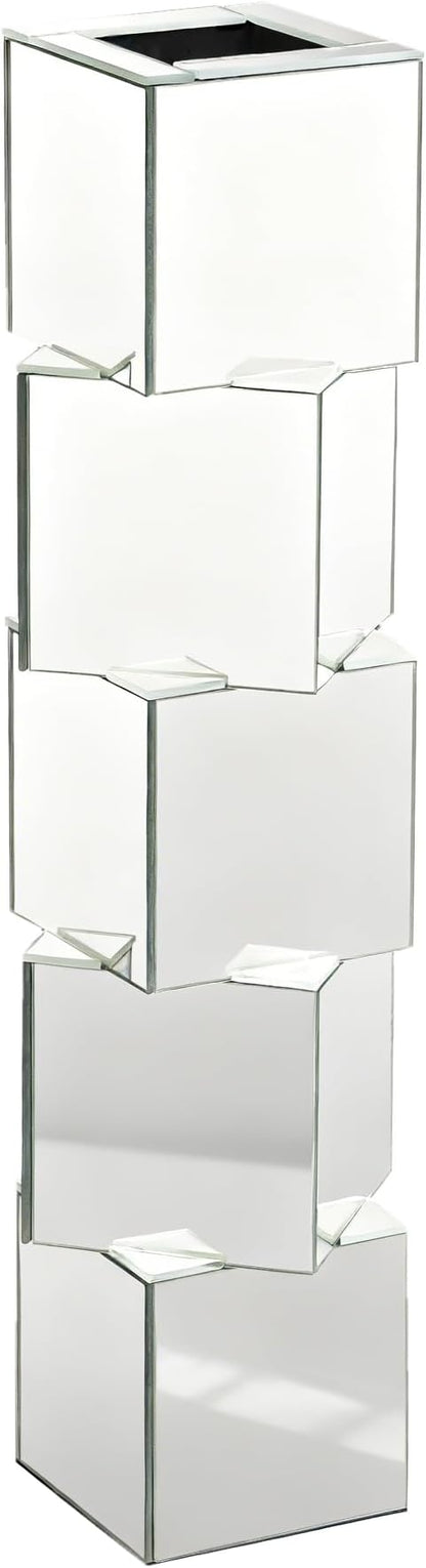 Silver Mirror Floor Vase, Square Glass Tall Vases for Decor Living Room Floor, Featuring a Bold Geometric Stacked Design, 27 inch Tall