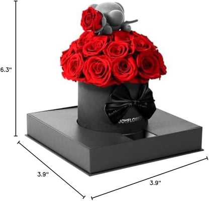 JoyFlower Preserved Real Rose in Acrylic Box, Forever Flowers Red Rose Bear Gift for Women Wife Girlfriend Mom Grandma, Eternal Rose Gifts for Birthday, Anniversary, Christmas, Valentines Mothers Day
