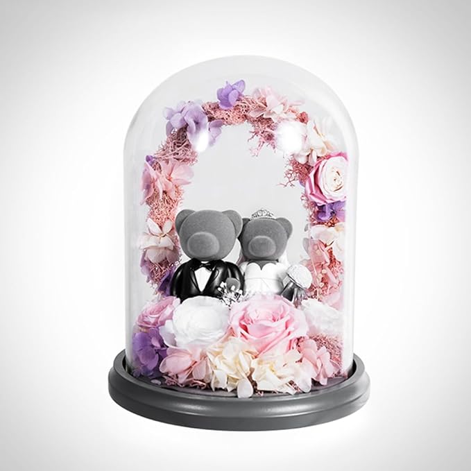 JoyFlower Preserved Flower Rose Gift Rose Bear Gift Box, Wedding Gifts for Friend, Teddy Bear Rose Gift Box for Wedding Decortion, Rose Bear Gift for Women, Flower Bear Gift for Wedding Decor