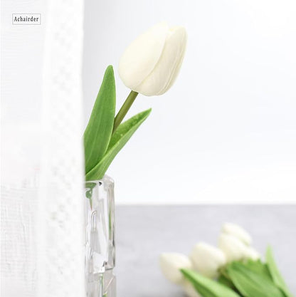 30pcs Tulips Artificial Flowers, Artificial Latex Real Touch Tulips Flowers Bouquet for Mother's Day Easter Wedding Party Home Decor-White